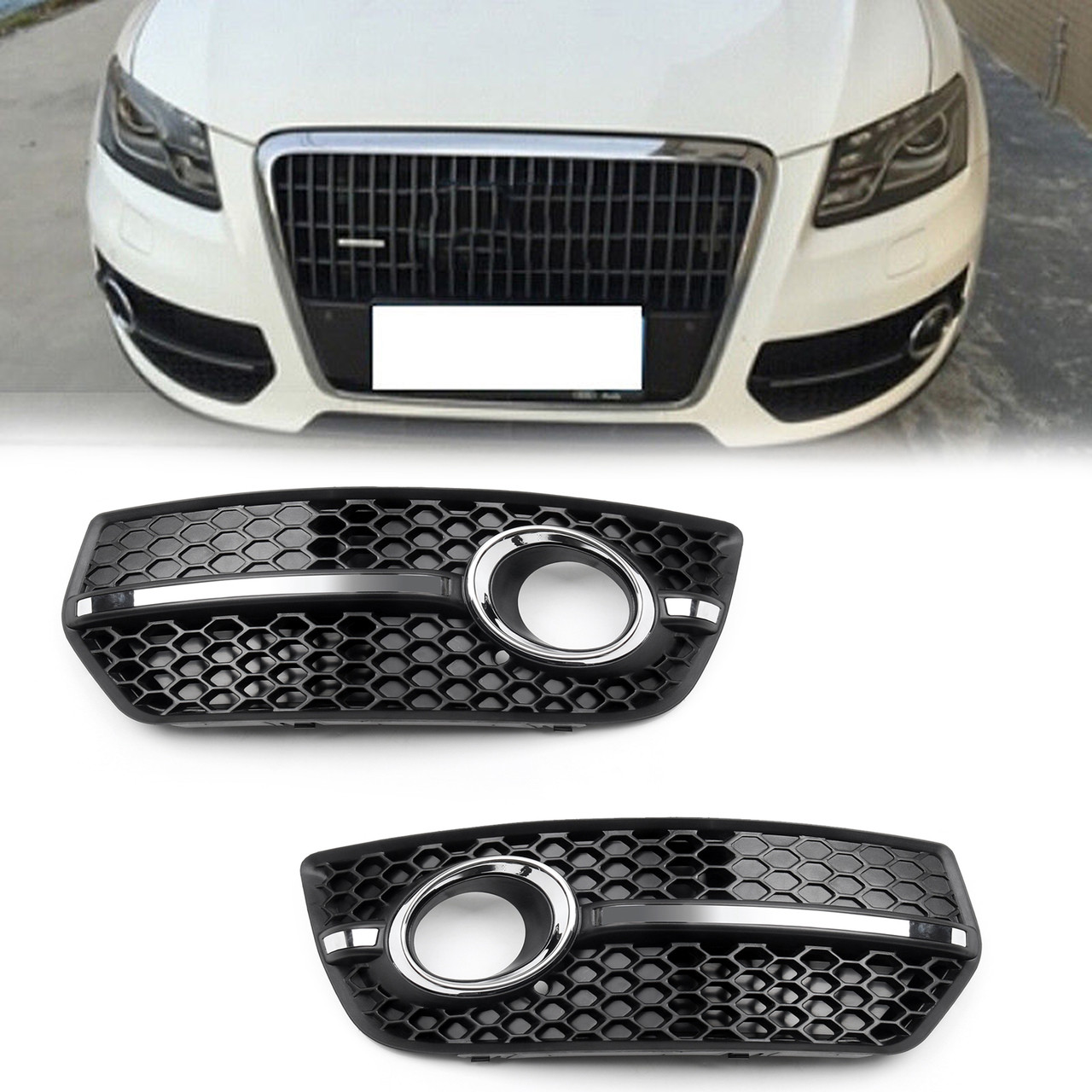 1Pair Front Bumper Grill Fog Light Lamp Covers Trim For Audi Q5 2009