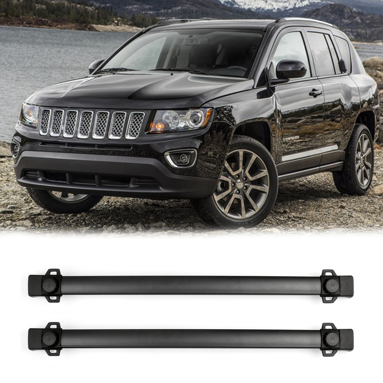 4 Door Roof Rack Cross Bars Rail Luggage Carrier For Jeep Compass (2011-2016) Black (C128-002-Black)
