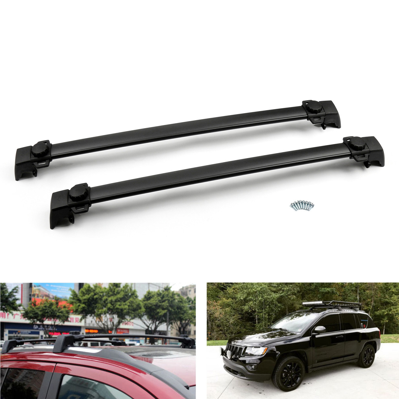 4 Door Roof Rack Cross Bars Rail Luggage Carrier For Jeep Compass (2011-2016) Black (C128-002-Black)