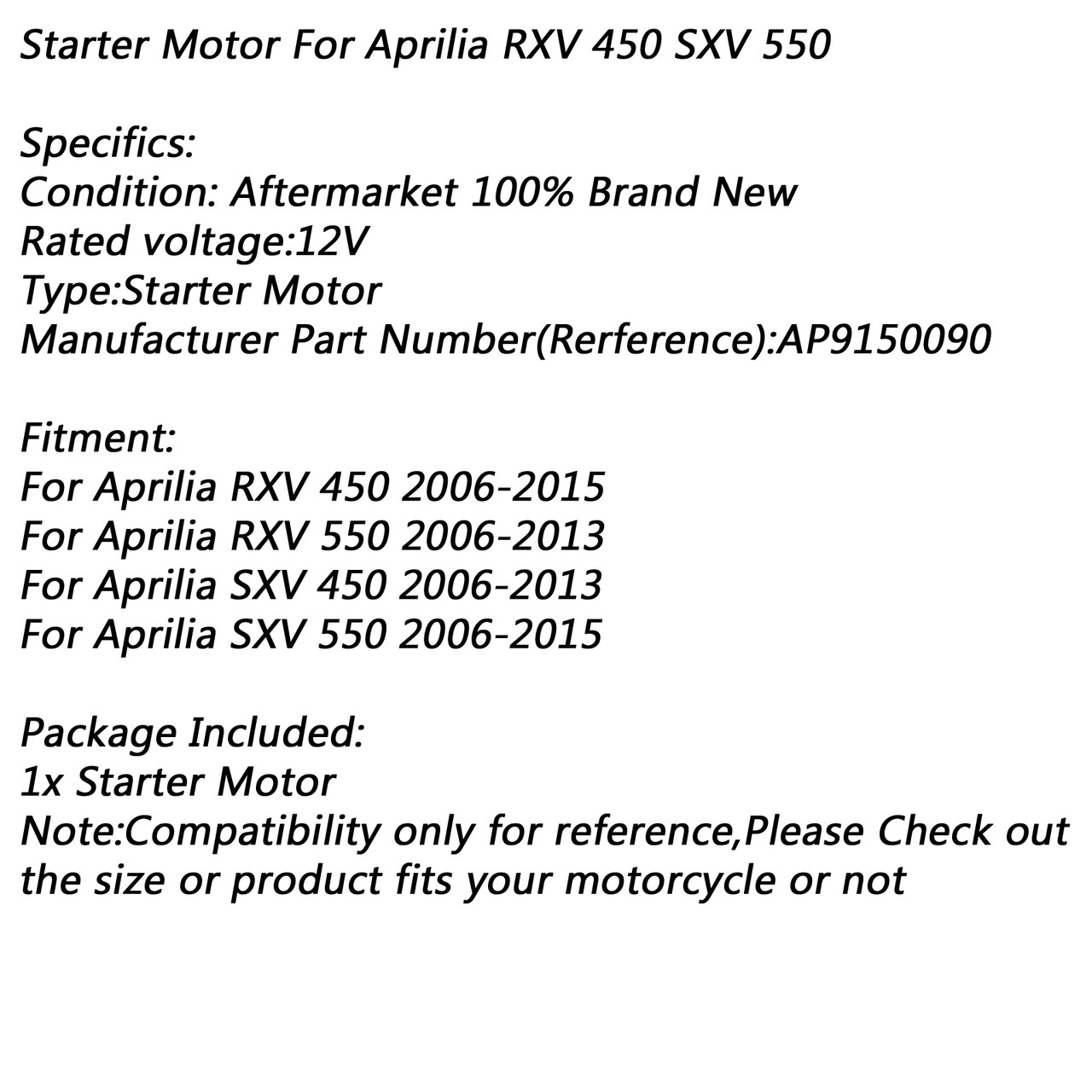 Electric Starter Motor For Aprilia Rxv 450 06 15 Rxv 550 06 13 Sxv 450 U