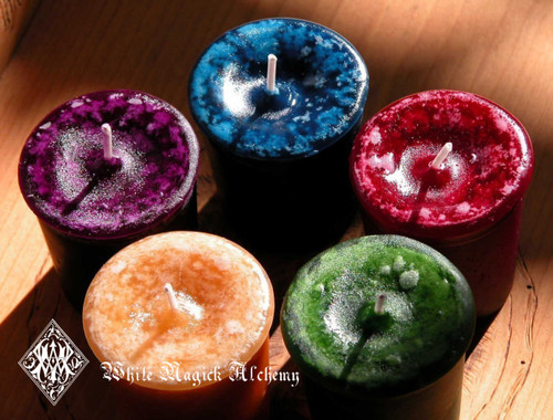 Elemental Pentacle Votive Candle Set of 5 . Earth . Air . Water . Fire . Spirit