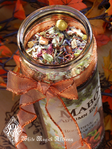 Mabon Autumn Equinox Glass Vigil Candle . Harvest Celebrations and Feasting Tables