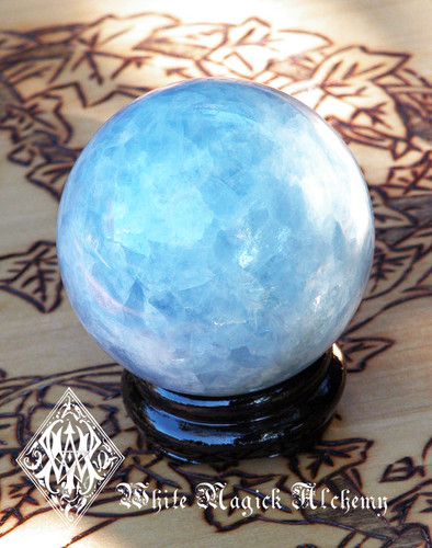 Blue Calcite Crystal Gemstone Sphere Big 3". Double Power, Enhanced Memory, Anxiety, Energy, Immune System, Blood Pressure