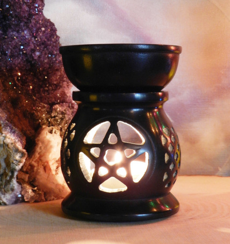 Pentacle Essential Oil Burner Diffuser in Jet Black Stone
