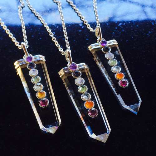 Quartz Chakra Pendant Necklace in Silver