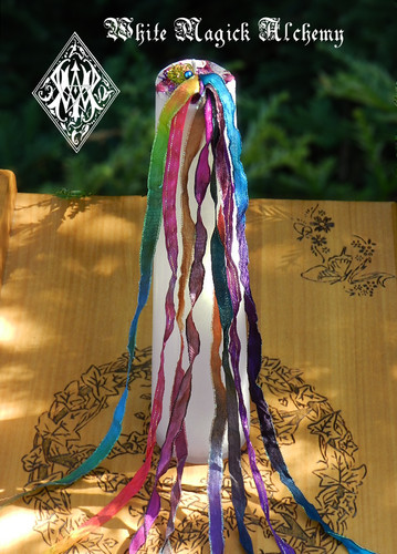 Beltane Ribbons Maypole Torch Light Pillar Candle for 2017 . Flora and Faeries, Beltane, Sex Magic, Fertility