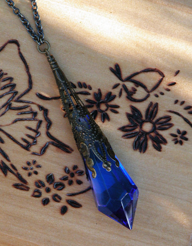 Kobold ~ Swarovski Crystal Magickal Prism Divination Pendulum Necklace ~ Bronze Filigree Pendant 30 inch