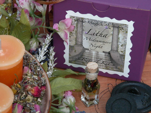 Litha Midsummers Night Ritual Kit . With Candle Wheel, Sacred Woods and Herbs, Ritual Oil, Cast Iron Cauldron, Charcoal, Ritual Scroll . Summer Solstice, Midsummer Celebrations and Rituals.