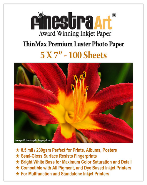 5x7 Premium Luster Inkjet Photo Paper - 100 Sheets 8.5mil