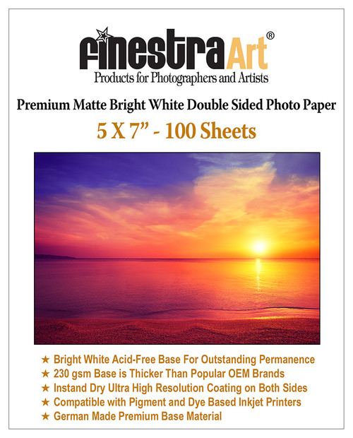 5x7" 100 Sheets Premium Matte Bright White Inkjet DS Photo Paper 230gsm