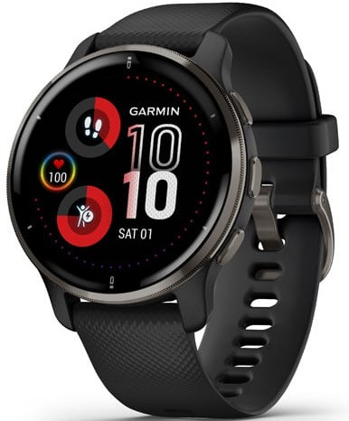 Garmin Venu 2 Plus (43mm Slate Stainless Steel Bezel with Black Case and Silicone Band)