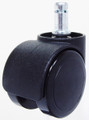 50mm caster 38mm cup barrel with 7/16" x 7/8" grip ring stem.  Soft wheel will not damage the hardwood floor