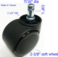 60mm caster 38mm cup barrel, soft wheel and 7/16" x 7/8" grip ring stem