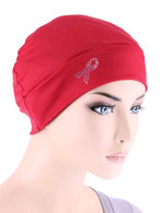 CHEMO CAP PINK RIBBON RHINESTUD IN RED