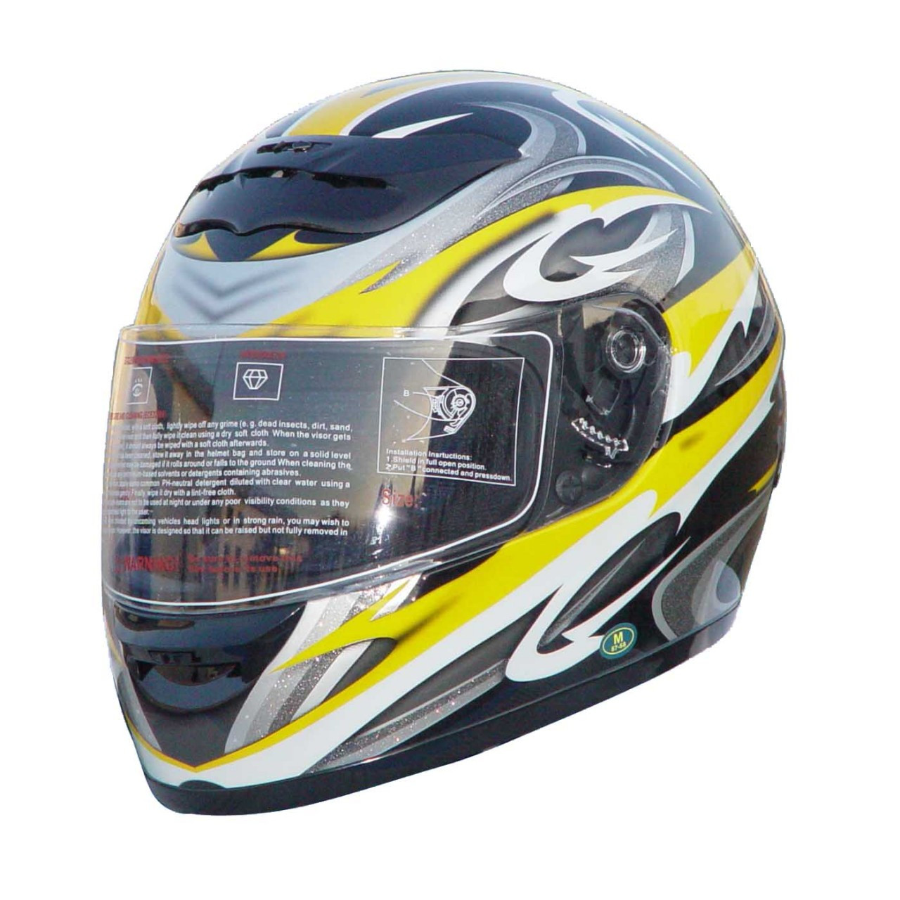DOT Full Face Graphic RZ80 Yellow Motorcycle Helmet