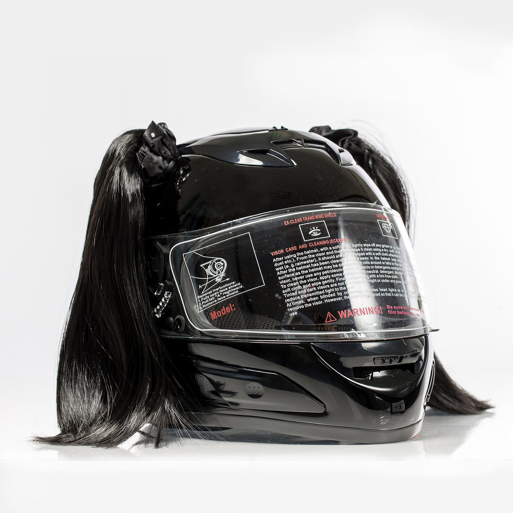 Black Motorcycle Helmet Pigtails