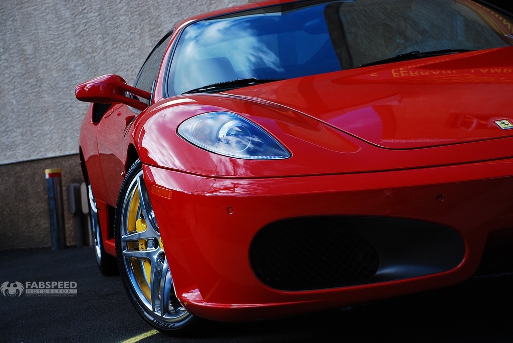 Red Ferrari F430 front end close up