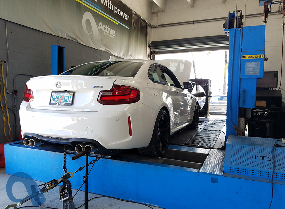 Active Autowerke M2 upgraded tips install on AA shop car