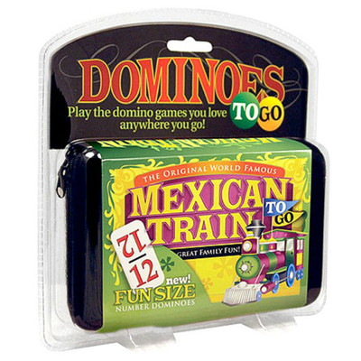 Double 12 Mexican Train Number Dominoes to Go Travel Size with Zip Up Case Hub & 8 Domino Trains