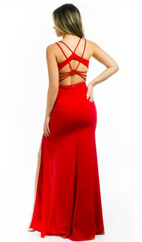 cut out back fitted formal gown with split - image 2