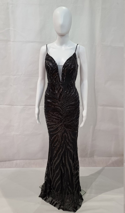 SEQUIN PATTERN DEEP V GLAMOROUS FORMAL GOWN - IMAGE 2