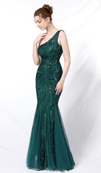 Glamorous One Shoulder Sequin Mermaid Gown Style E635