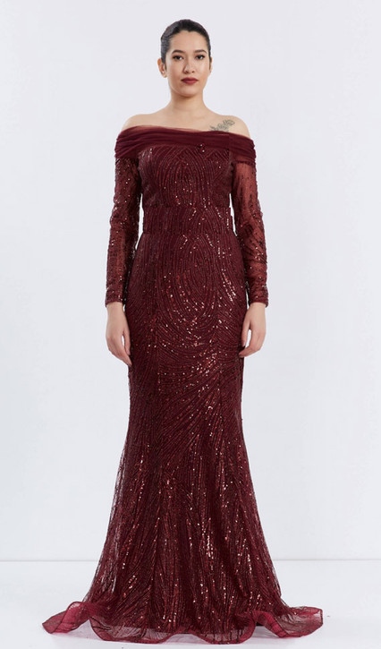Sparkly tulle off-shoulder gown with sheer sleeves  - Image 1