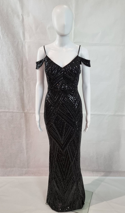 STRETCH SEQUIN EVENING DRESS WITH SHOULDER COVERAGE - IMAGE 1
