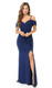 stretch jersey off shoulder gown with ruffle detailing and side split - image 1