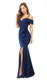 stretch jersey off shoulder gown with ruffle detailing and side split - image 2