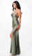Olive Stretch Satin Gown with String Back & Side Split - Image 2