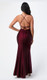 burgundy stretch satin formal dress with tie up back and side split - image 3