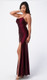 burgundy stretch satin formal dress with tie up back and side split - image 2