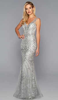 Silver hand beaded lace red carpet gown - Image 1
