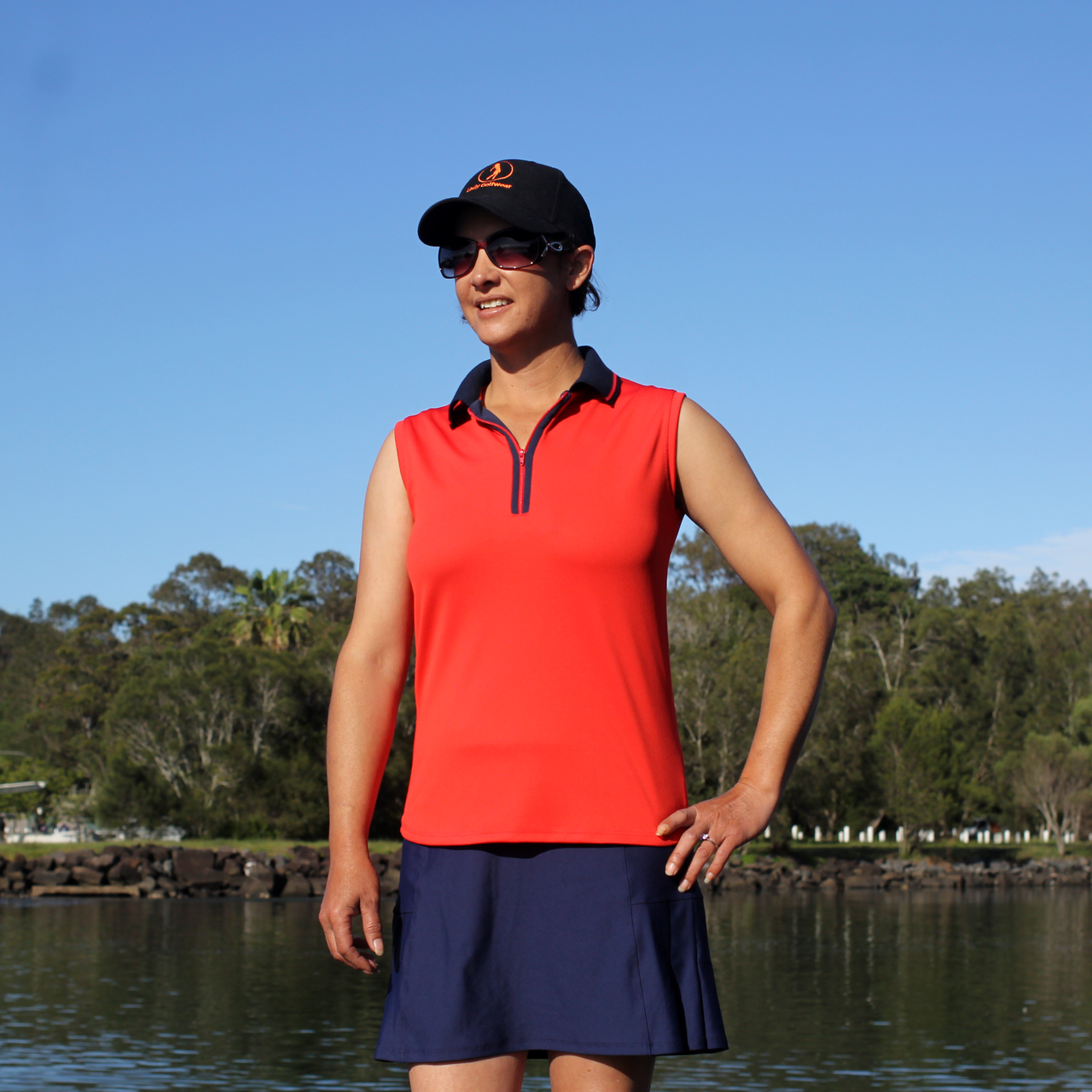 Women's Golf Outfit in Red & Navy - Lady Golfwear