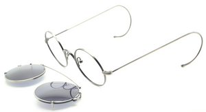 Beuren 1400 True Round Antique Silver Eyewear With Hand Made Matching Sun Clip At The Old Glasses Shop Ltd