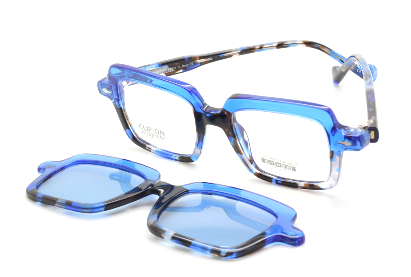 Italian Rectangular Eyewear By Les Pieces Uniques BENJI Blue Acetate