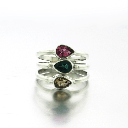 Triple Pear Shaped Stone Tourmaline Sterling Silver Ring