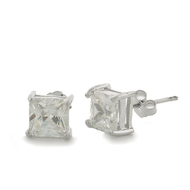 Sterling Silver Rhodium Plated 6MM Prong Set Princess Cut Cubic Zirconia Stud Earrings