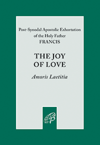 The Joy of Love (Amoris Laetitia) is the post-synodal apostolic exhortation on love in the family by Pope Francis. It is the conclusion of a two-year process discussing both the beauty and the challenges of family life, and a springboard for every member of the Church to discover anew what it means to live and truly love as the family of God in the world today.

Called a "love letter to the church," it invites everyone, especially married couples and families, to continual growth in their response to Christ and to one another. Coming from the heart of a pastor unafraid to focus on how to accompany families on their blessed and yet challenging journey of married life, it emphasizes a need for compassion and for examining the context of a person's situation rather than applying doctrine in the abstract. While it offers no change in official Church teaching, it encourages pastors to walk among their people, listening to their stories and their hearts to offer guidance, support, and prayer.