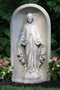 One piece Round grotto with blessed mother statue built in.  Natural finish.  This beautiful round grotto features a blessed mother statue built in. You can get this grotto in a natural cement color or a detailed stain that includes a blue background, white trim, and a detailed statue. The statue in this grotto is hand cast.
Details:
30"H x 14.5"W x 6.5"L
Weight 81 lbs
Allow 4-6 weeks for delivery