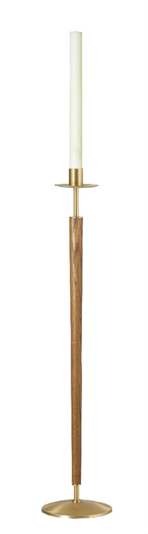 Paschal Candle Stand ONLY - Style 1242 - Hardwood shaft, satin Brass finish. Steel weight in base. 42" Tall, 10" Base. 1-15/16" Candle Socket.  MADE IN THE USA