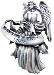  Heavyweight oxidized pewter visor clip with polished slide to hold securely on your visor. "Guardian Angel Protect My Mom"