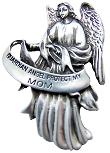  Heavyweight oxidized pewter visor clip with polished slide to hold securely on your visor. "Guardian Angel Protect My Mom"