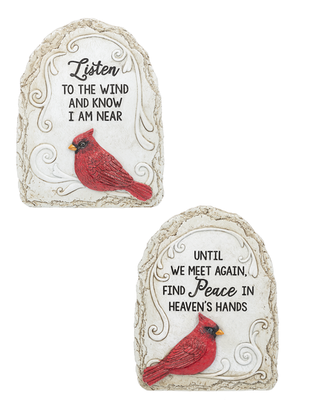 Cardinal Plaques Stones with quotes.  Each stone measures 6"W by 2"D by 8"H and are made with polystone.