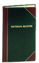 Register 103  -  Recommended for the average parish. These 100 page books measure 9" x 14" and are hand bound with green Spanish grain sides, red sturdiflex corners and back, gold titles and tooled. Indexed. Remey Permalife paper used throughout to give long life. Holds 2000 entries.