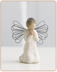 This praying angel will accompany you through good times and bad. She kneels 4 inches tall.