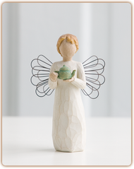Angel of the Kitchen -Warm thoughts between friends.  This caring angel offers the warm comfort of tea to share with those close to you. Susan Lordi creates sculptures that speak in quiet and meaningful ways of healing and hope, love and family. Willow Tree captures moments in time, and turns them into lifelong memories. Stands 5.5 inches tall

 