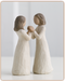 Celebrating a treasured friendship of sharing and understanding “I’m very close to my sisters, and the friendship and support of other women has always enriched my life. I also realize that there are friends or other relatives that may not be blood sisters, but share this same type of closeness.” - Susan Lordi creator of Sisters by Heart. Wooden figure stands 4.5 inches tall.