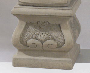 Square pedestal with fancy and beautiful detailing.
Details:

20"H
Top width 18"
Top length 17"
Bottom width 19.5"
Bottom length 18.5"
300 lbs
Made to order
Allow 3-4 weeks for delivery
Made in USA
